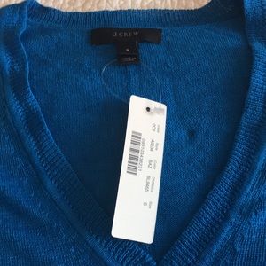 NWT J Crew Blue Linen v neck sweater 3/4 sleeves